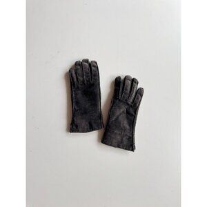 Vintage PARIS GLOVE Black Suede Leather 100% Wool Shearling Lined Gloves, Size L
